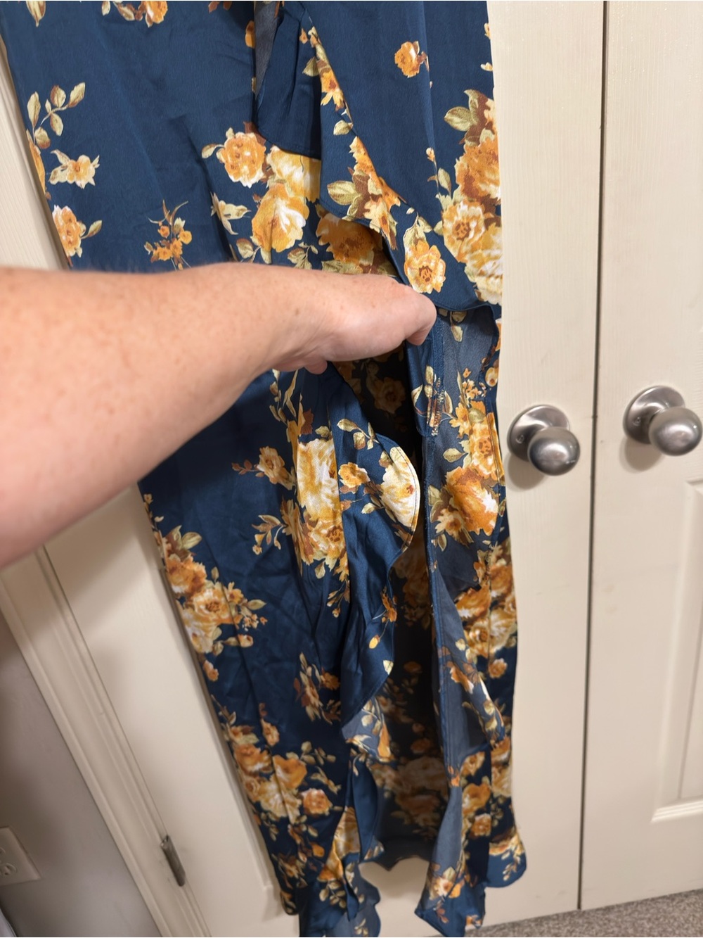 Floral Ruffle V-Neck Maxi Dress in Teal - Picture 2 of 6
